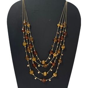 Layered Beaded Necklace Luxury Multicolor Layered Look Gold Brown Tan Neutrals